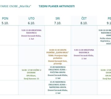 Tjedni raspored aktivnosti 360x320